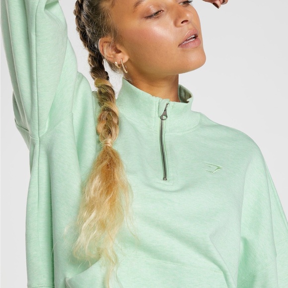 Gymshark Light Green Quarter-Zip Sweatshirt Medium - Picture 7 of 10